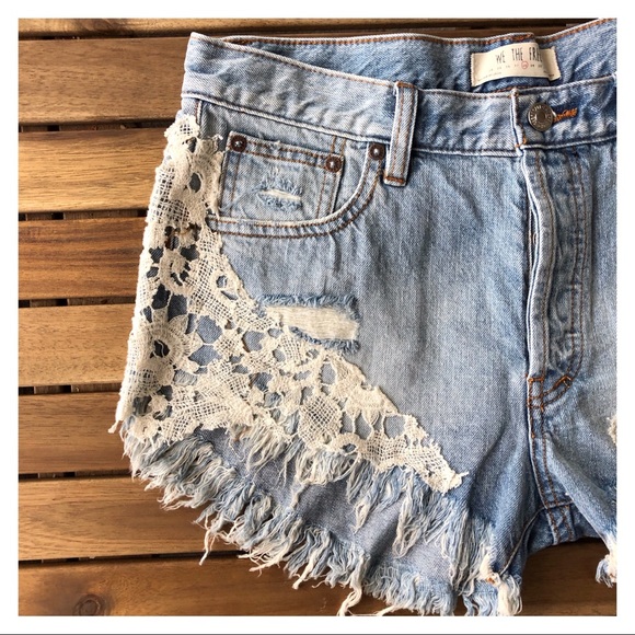 Free People Lace Hem Shorts Denim 28 - Picture 4 of 8